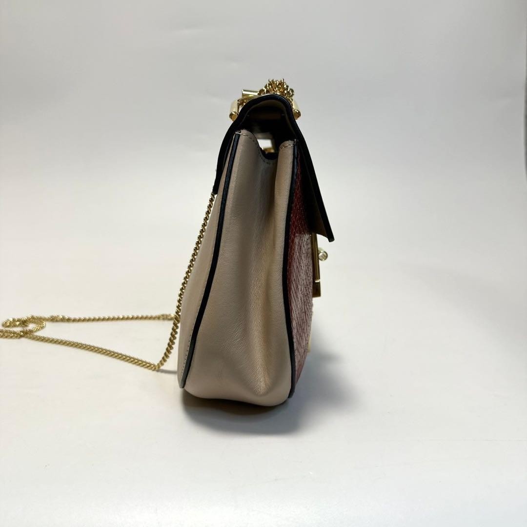Chloe Shoulder Bag Purse Drew Chain Leather Red Beige Authentic