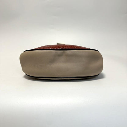 Chloe Shoulder Bag Purse Drew Chain Leather Red Beige Authentic