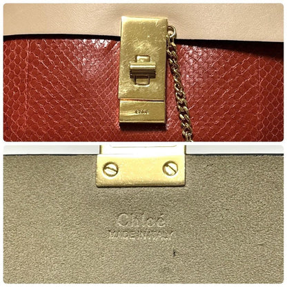 Chloe Shoulder Bag Purse Drew Chain Leather Red Beige Authentic