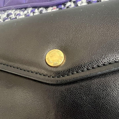 MIU MIU Clutch Bag Second Bag Logo Leather Tweed Purple Authentic