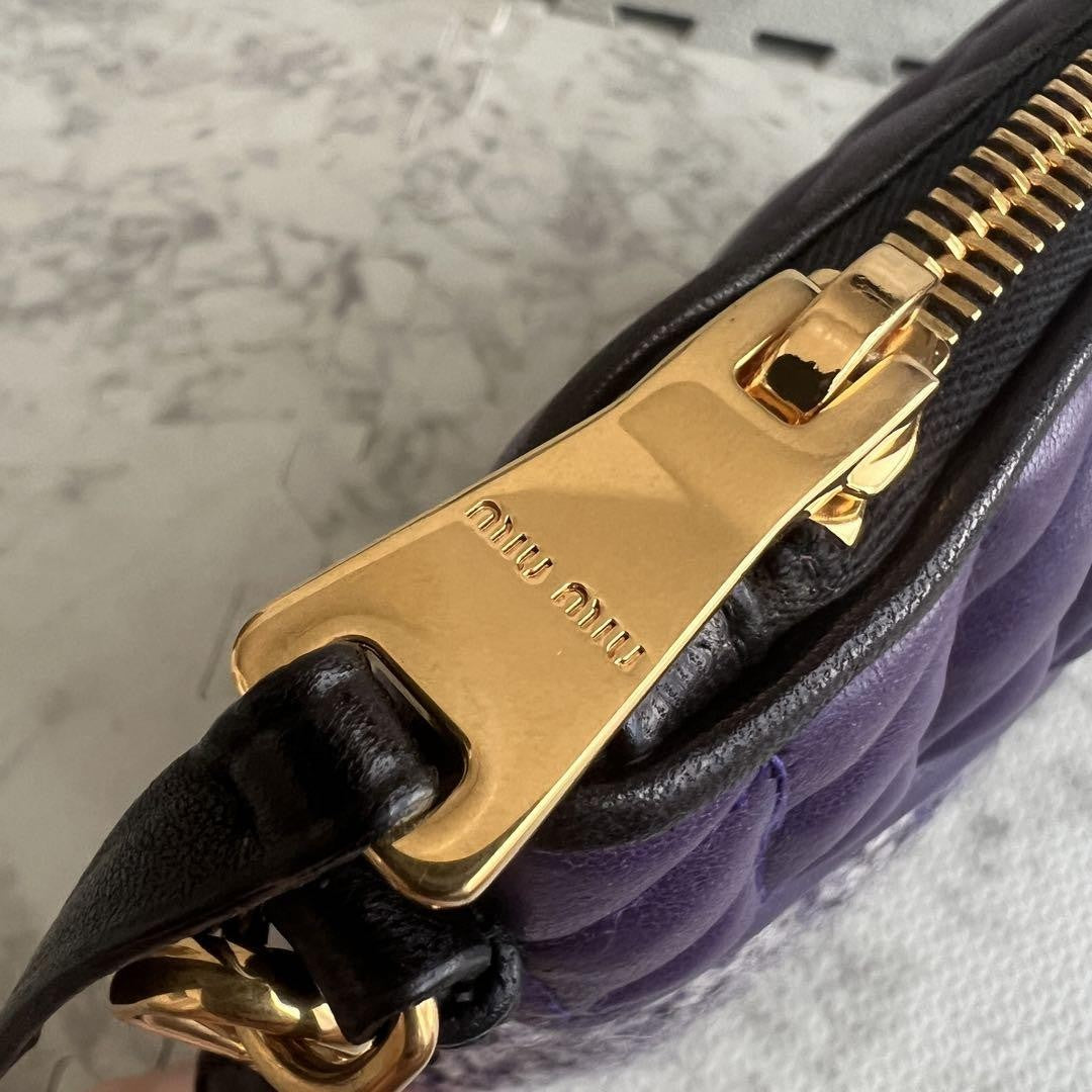 MIU MIU Clutch Bag Second Bag Logo Leather Tweed Purple Authentic