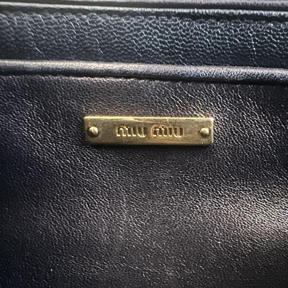 MIU MIU Clutch Bag Second Bag Logo Leather Tweed Purple Authentic