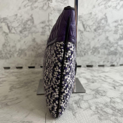 MIU MIU Clutch Bag Second Bag Logo Leather Tweed Purple Authentic