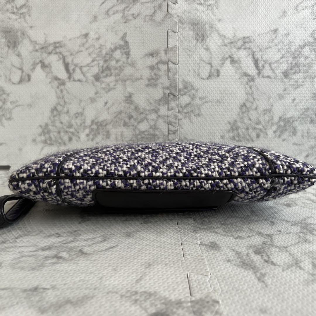 MIU MIU Clutch Bag Second Bag Logo Leather Tweed Purple Authentic
