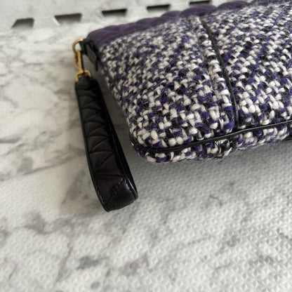 MIU MIU Clutch Bag Second Bag Logo Leather Tweed Purple Authentic