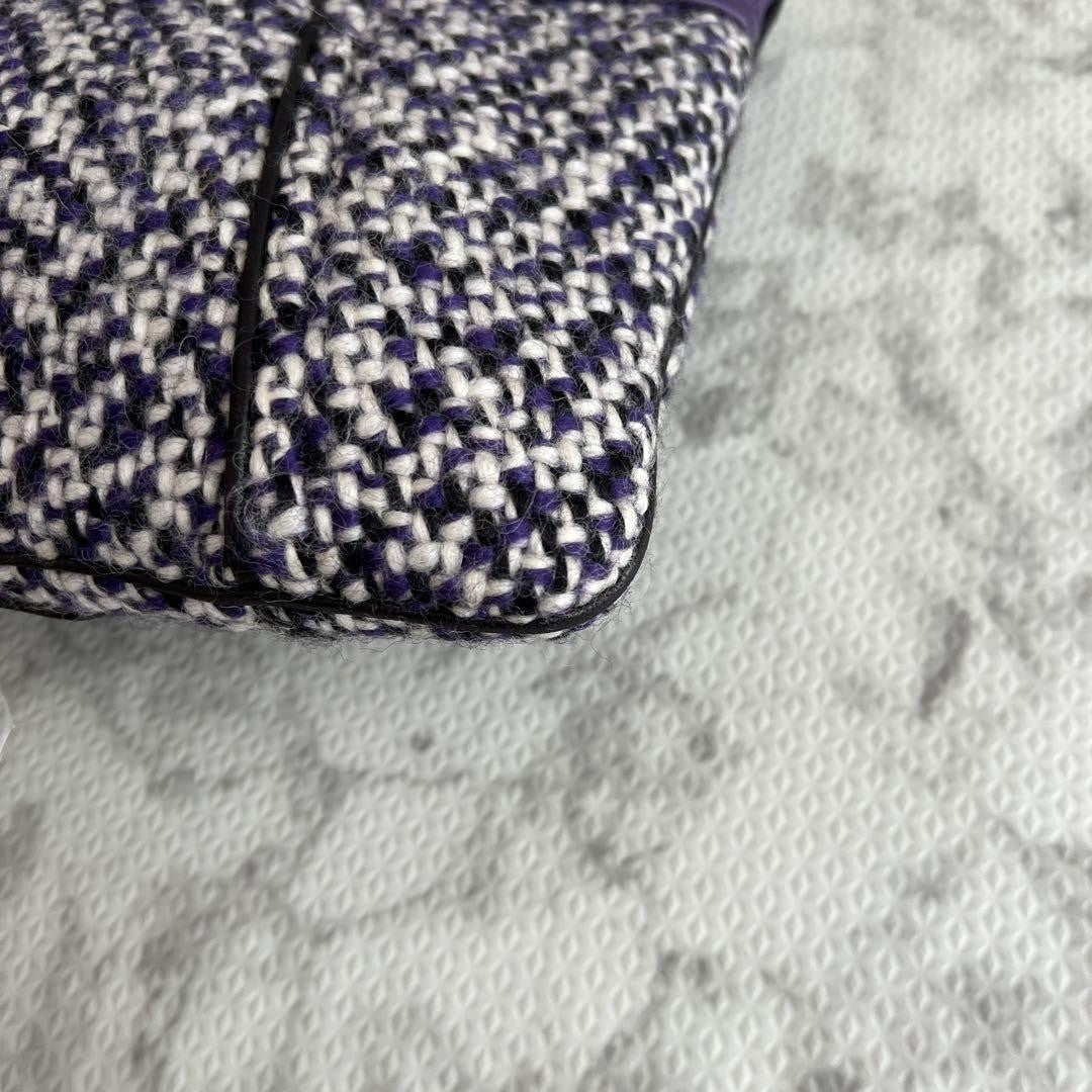 MIU MIU Clutch Bag Second Bag Logo Leather Tweed Purple Authentic