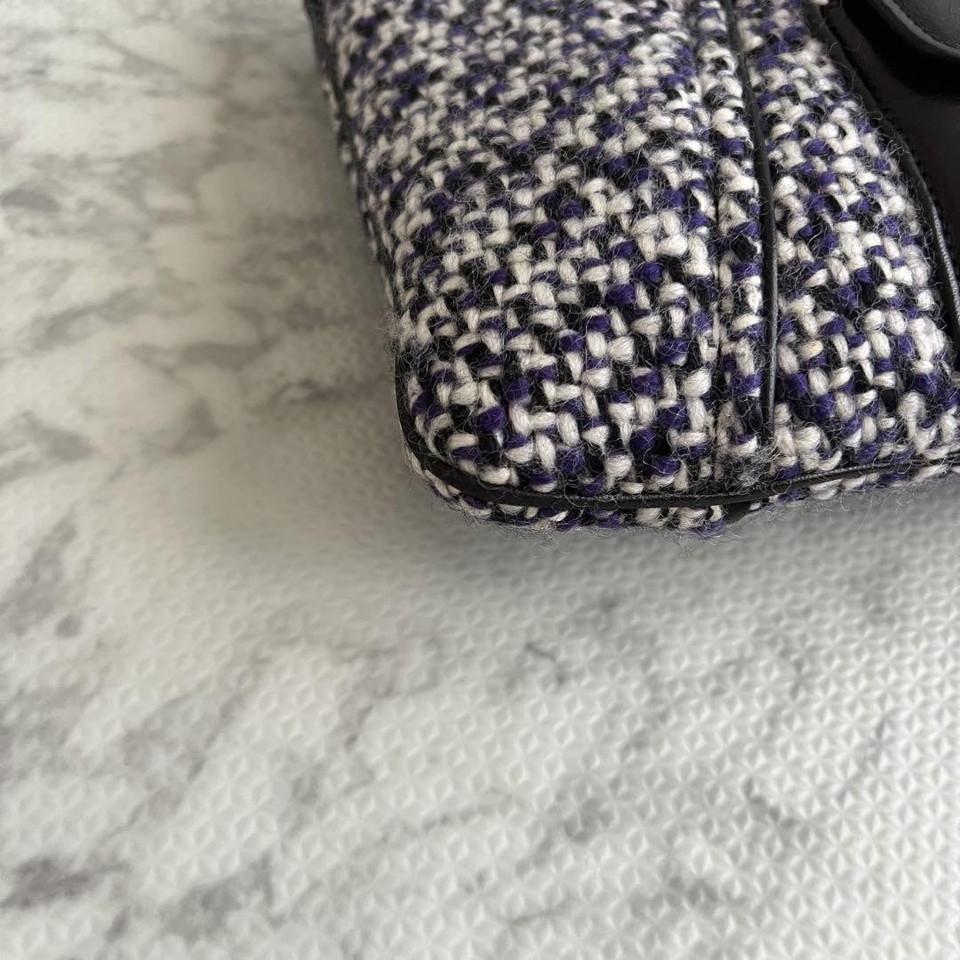 MIU MIU Clutch Bag Second Bag Logo Leather Tweed Purple Authentic