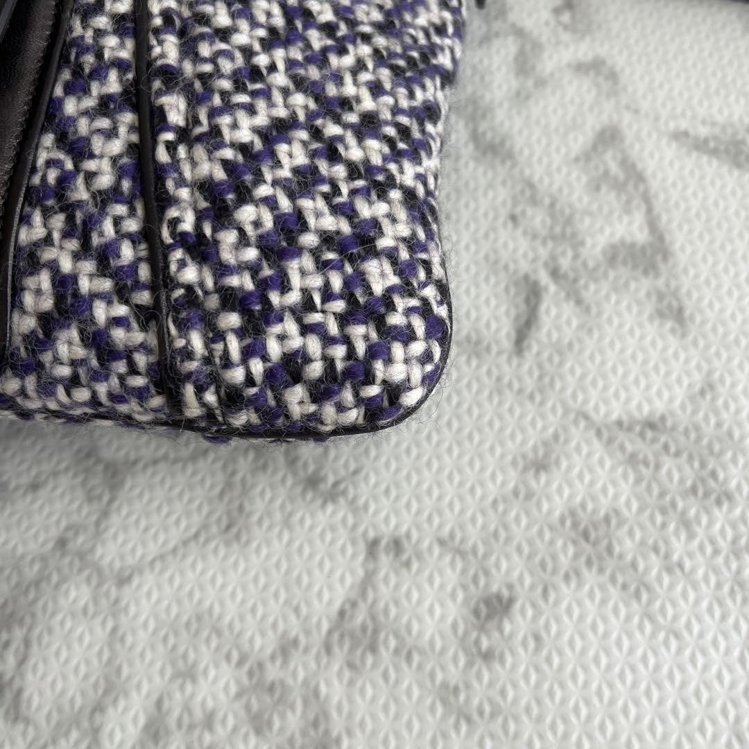 MIU MIU Clutch Bag Second Bag Logo Leather Tweed Purple Authentic