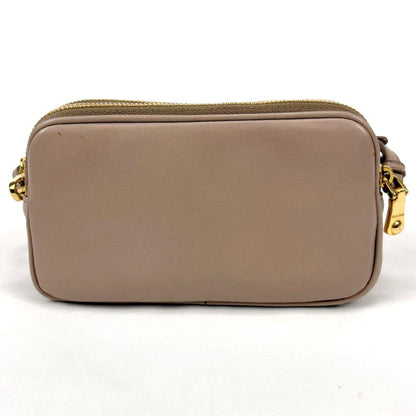 MIU MIU Accessory Pouch Hand Pouch Logo Leather Beige Pink Authentic