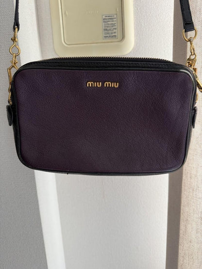 MIU MIU Shoulder Bag Purse Logo Leather Purple Authentic