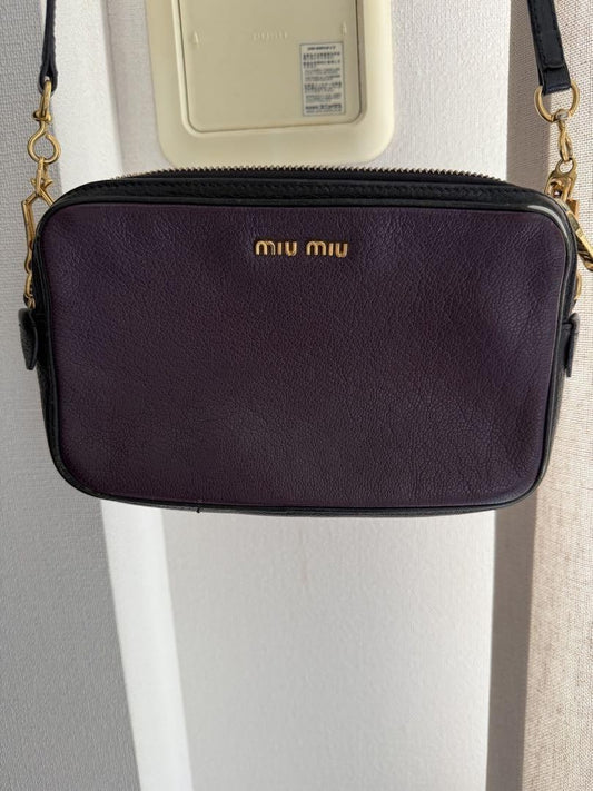 MIU MIU Shoulder Bag Purse Logo Leather Purple Authentic