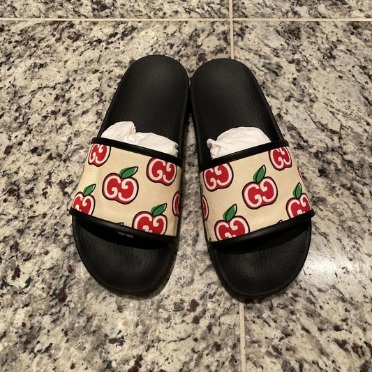 GUCCI Sandals Shoes GG Apple EU 37.5 US 7.5 Canvas Authentic