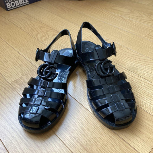 GUCCI Sandals Shoes GG EU 36 US 6 Black Authentic