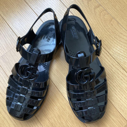GUCCI Sandals Shoes GG EU 36 US 6 Black Authentic