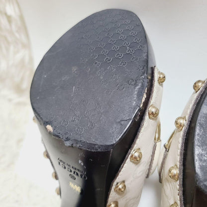 GUCCI Sandals Shoes Horse bit EU 36.5 US 6.5 Leather Wood Ivory Authentic