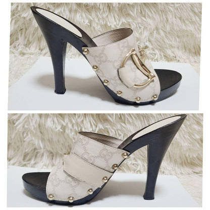 GUCCI Sandals Shoes Horse bit EU 36.5 US 6.5 Leather Wood Ivory Authentic