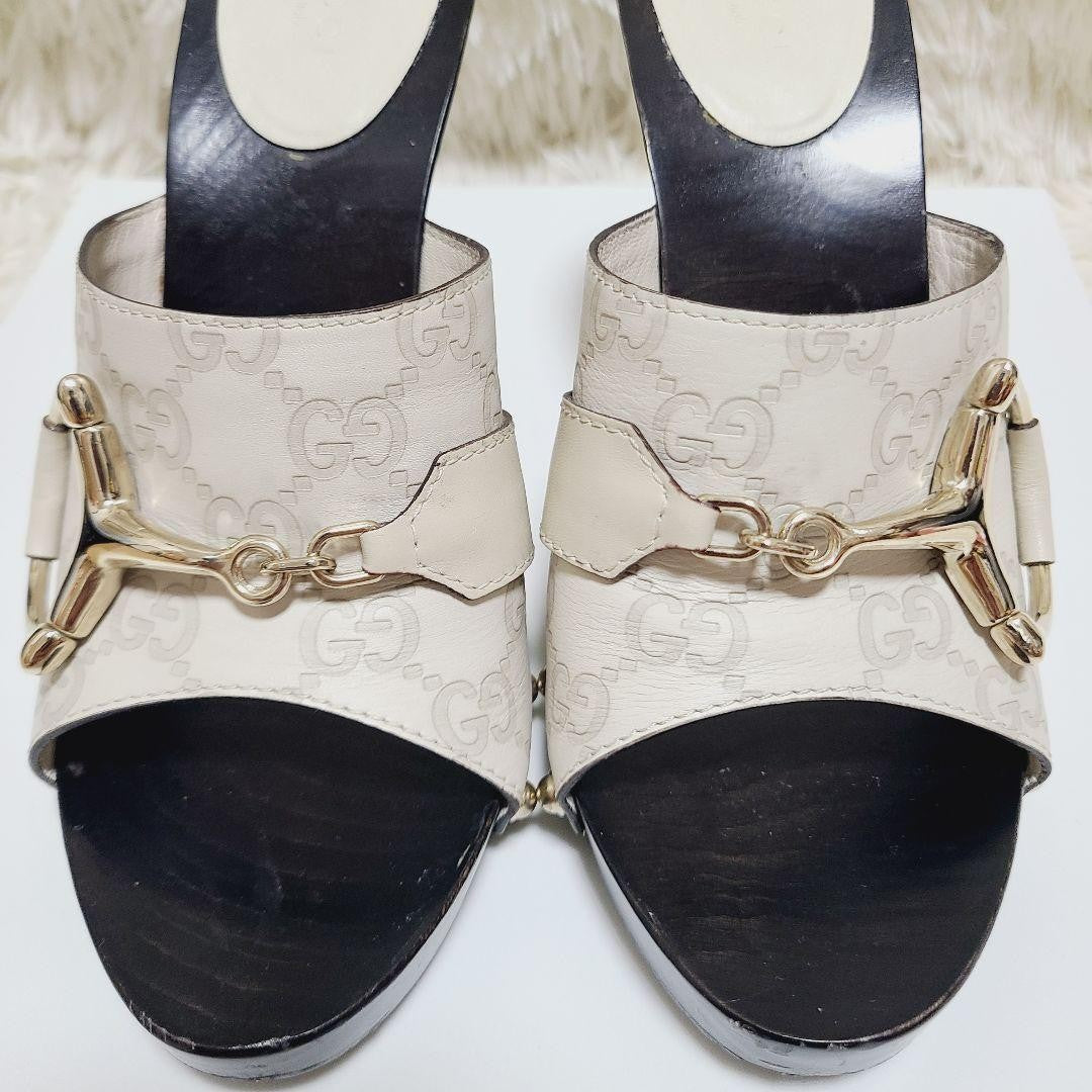 GUCCI Sandals Shoes Horse bit EU 36.5 US 6.5 Leather Wood Ivory Authentic