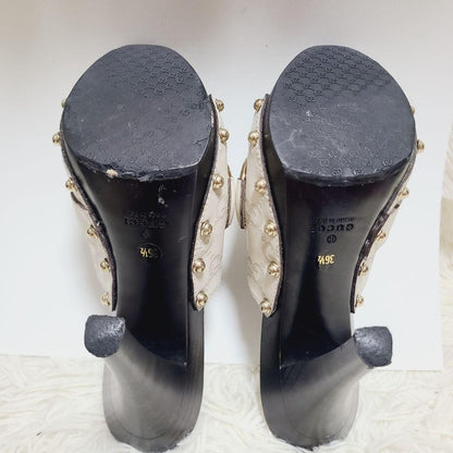 GUCCI Sandals Shoes Horse bit EU 36.5 US 6.5 Leather Wood Ivory Authentic