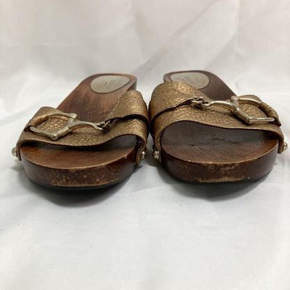 GUCCI Sandals Shoes Horse bit EU 37.0 US 7.0 Brown Gold Authentic