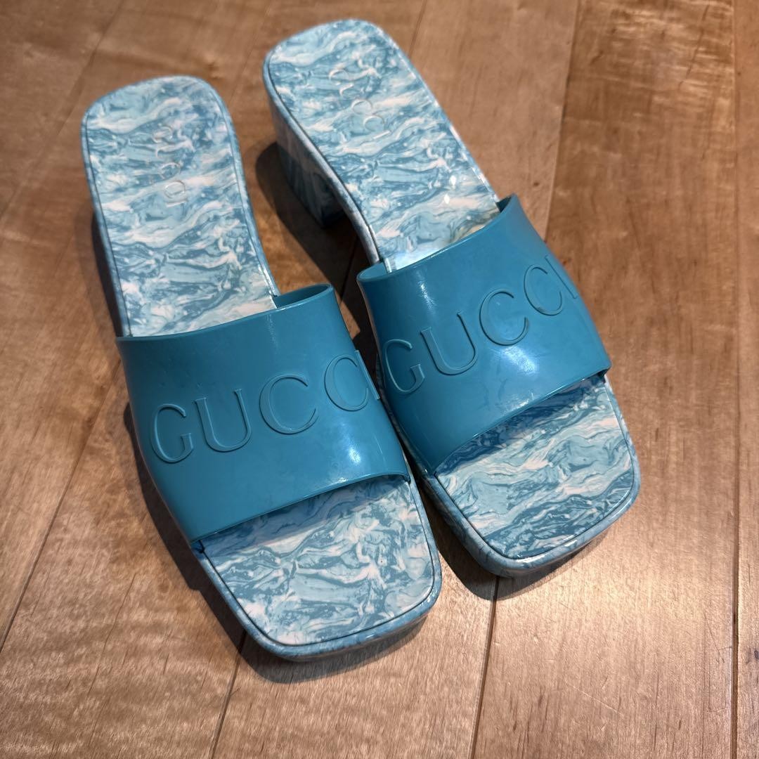 GUCCI Heel Sandals Shoes EU 38 US 8 Blue Authentic