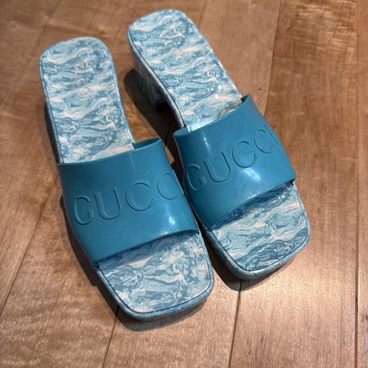 GUCCI Heel Sandals Shoes EU 38 US 8 Blue Authentic
