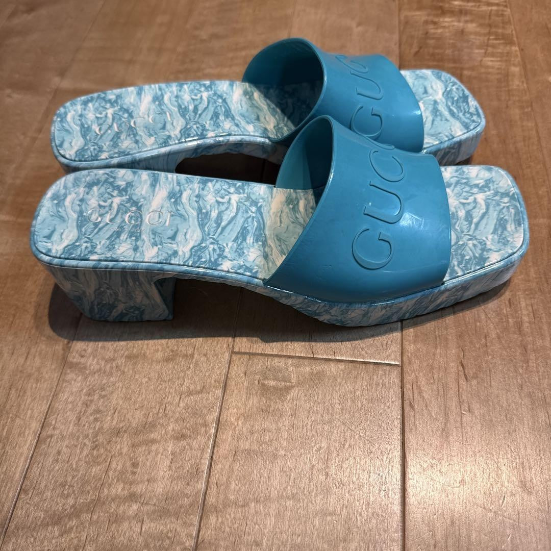 GUCCI Heel Sandals Shoes EU 38 US 8 Blue Authentic