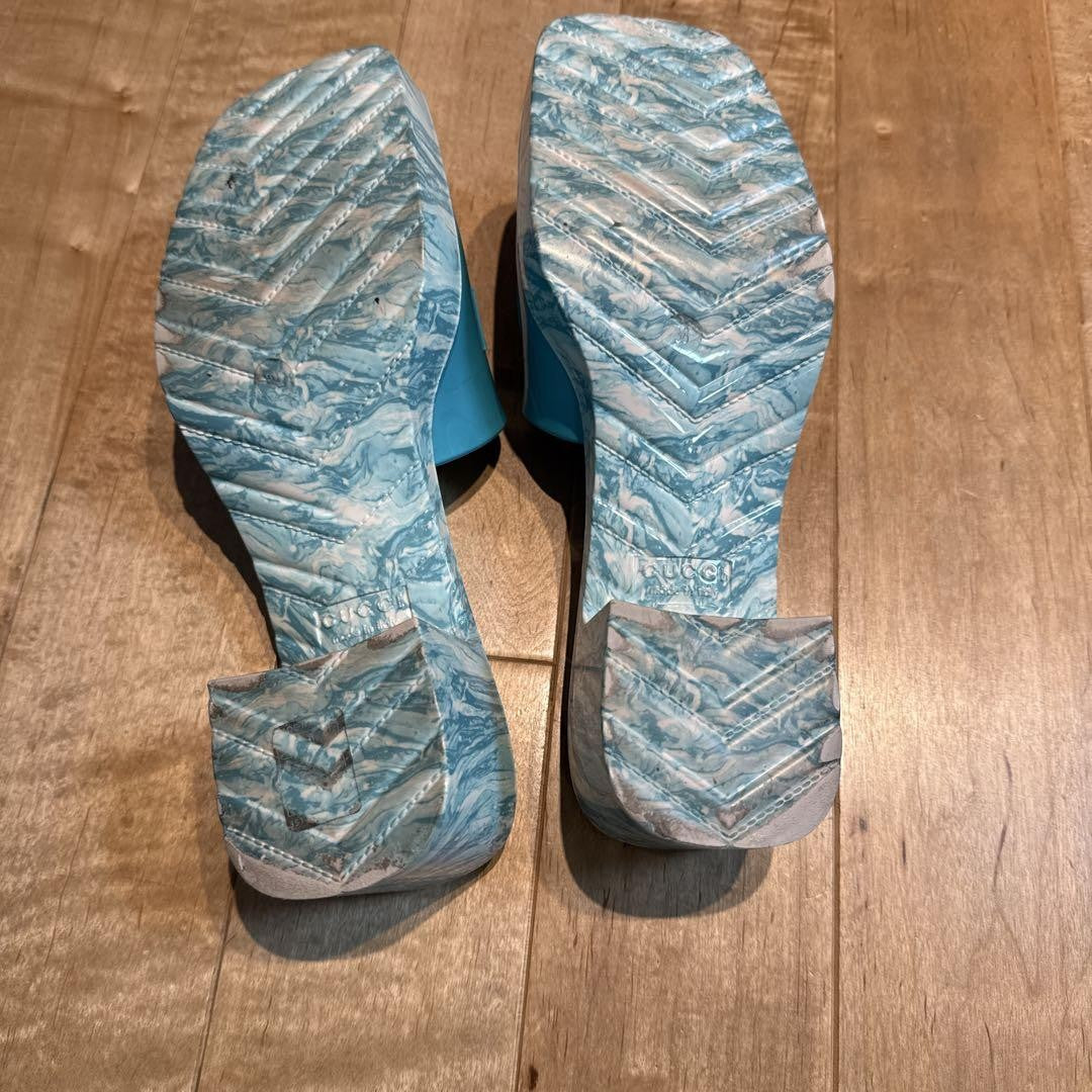 GUCCI Heel Sandals Shoes EU 38 US 8 Blue Authentic