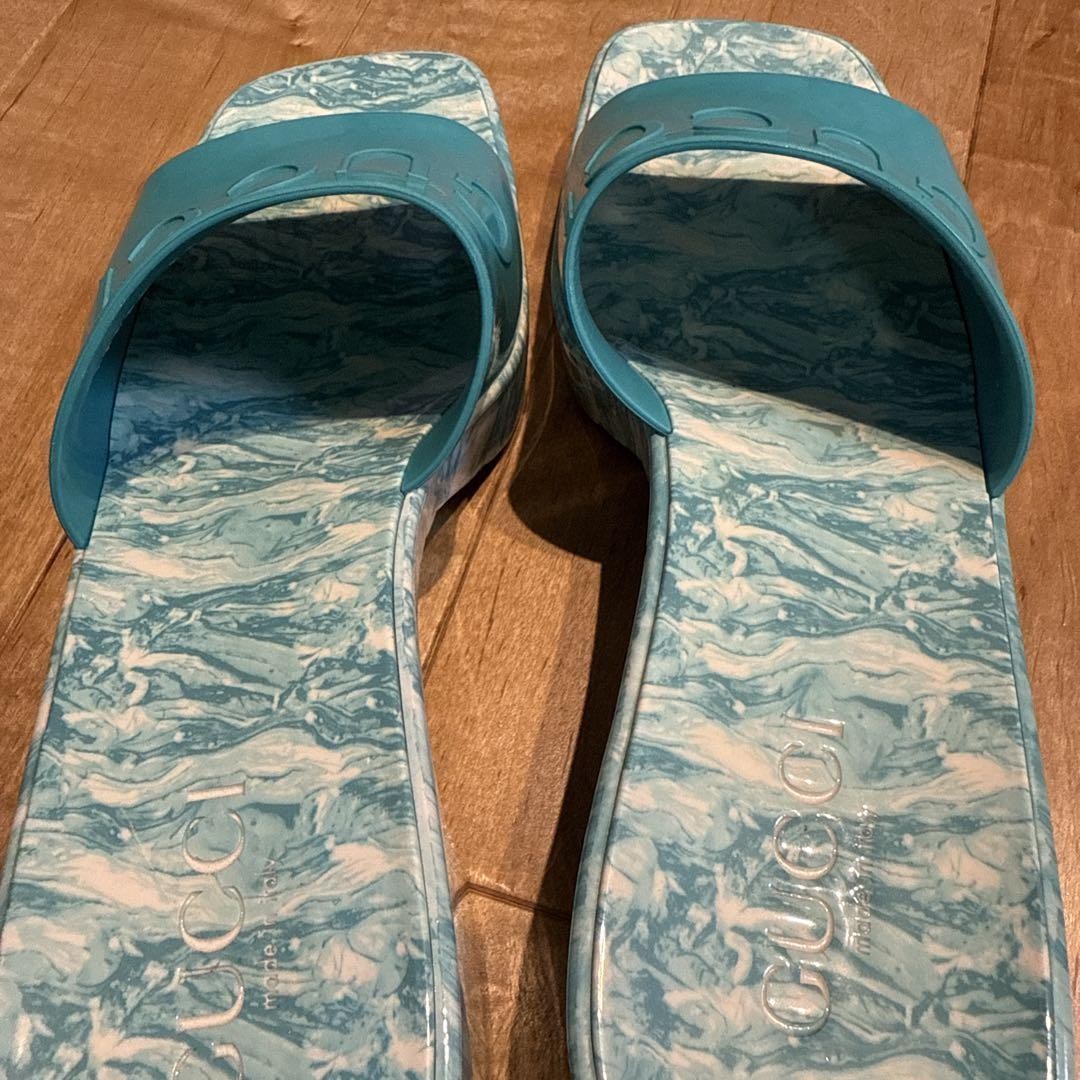GUCCI Heel Sandals Shoes EU 38 US 8 Blue Authentic