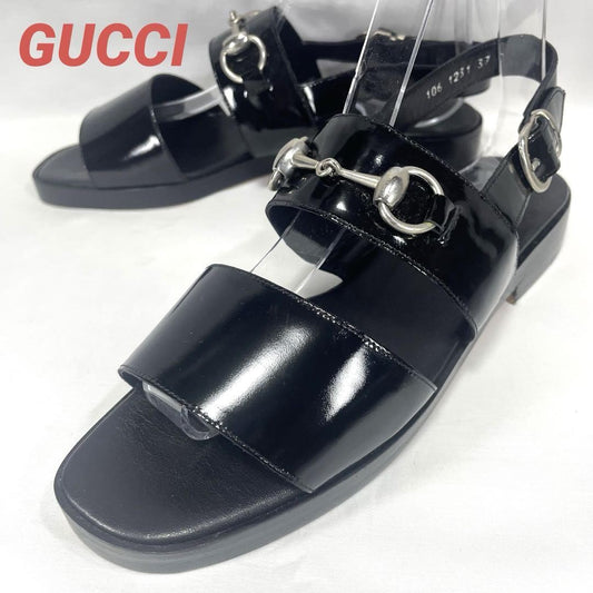 GUCCI Sandals Shoes Horse bit EU 37.0 US 7.0 Leather Black Authentic