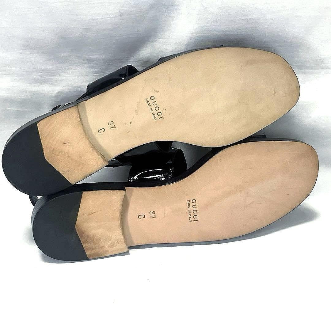 GUCCI Sandals Shoes Horse bit EU 37.0 US 7.0 Leather Black Authentic