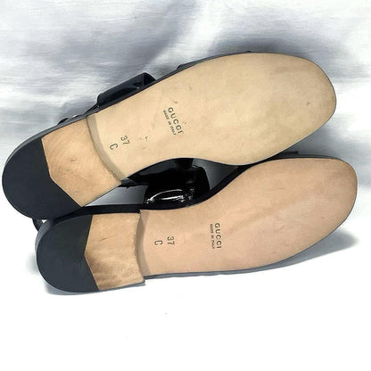 GUCCI Sandals Shoes Horse bit EU 37.0 US 7.0 Leather Black Authentic