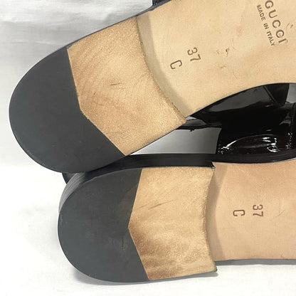 GUCCI Sandals Shoes Horse bit EU 37.0 US 7.0 Leather Black Authentic