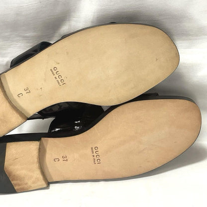 GUCCI Sandals Shoes Horse bit EU 37.0 US 7.0 Leather Black Authentic