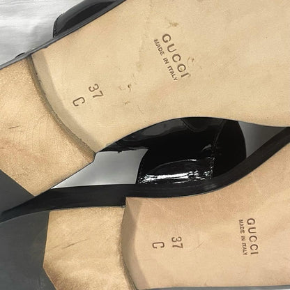 GUCCI Sandals Shoes Horse bit EU 37.0 US 7.0 Leather Black Authentic