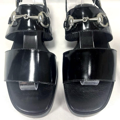 GUCCI Sandals Shoes Horse bit EU 37.0 US 7.0 Leather Black Authentic