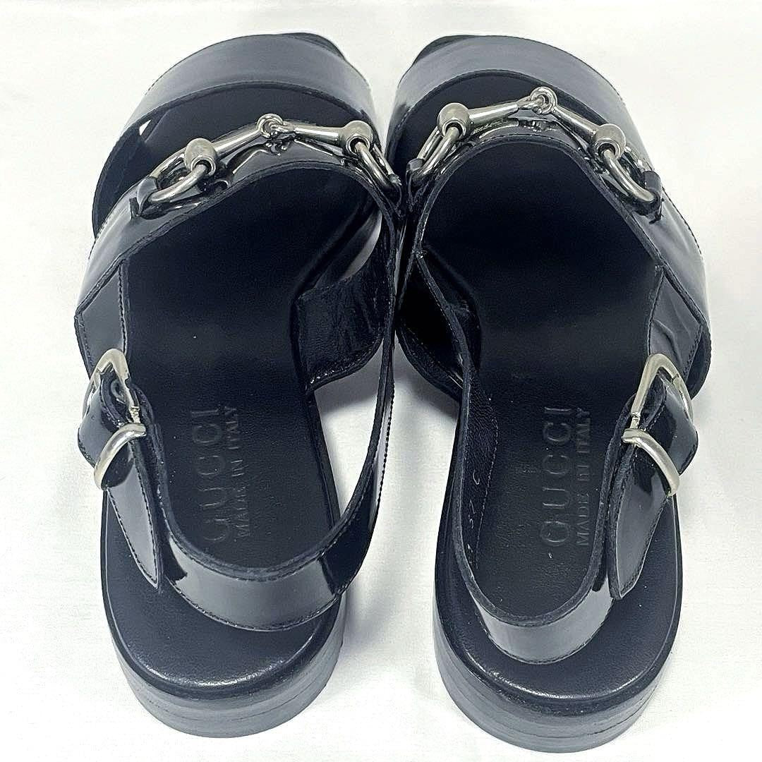 GUCCI Sandals Shoes Horse bit EU 37.0 US 7.0 Leather Black Authentic