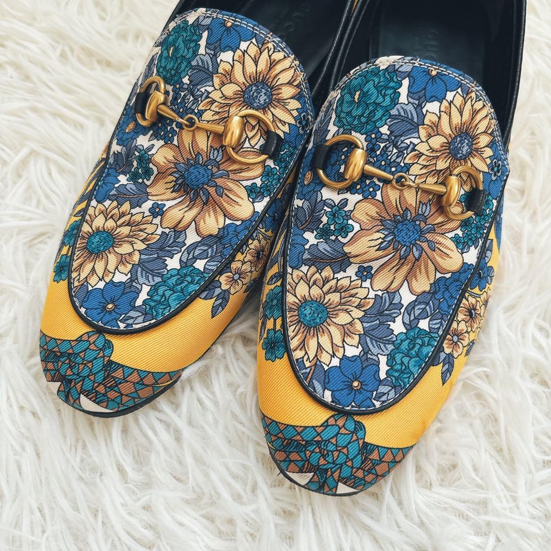 GUCCI Loafers Shoes Horse Bit EU 36.5 US 6.5 Blue Yellow Authentic
