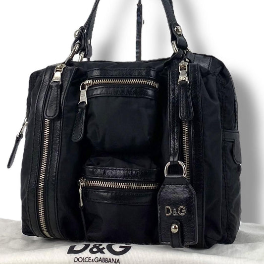 Dolce & Gabbana Hand Bag Tote Purse Nylon Leather Black Authentic