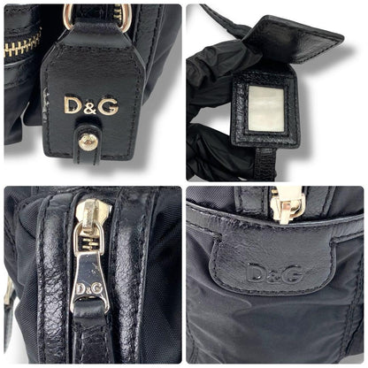 Dolce & Gabbana Hand Bag Tote Purse Nylon Leather Black Authentic