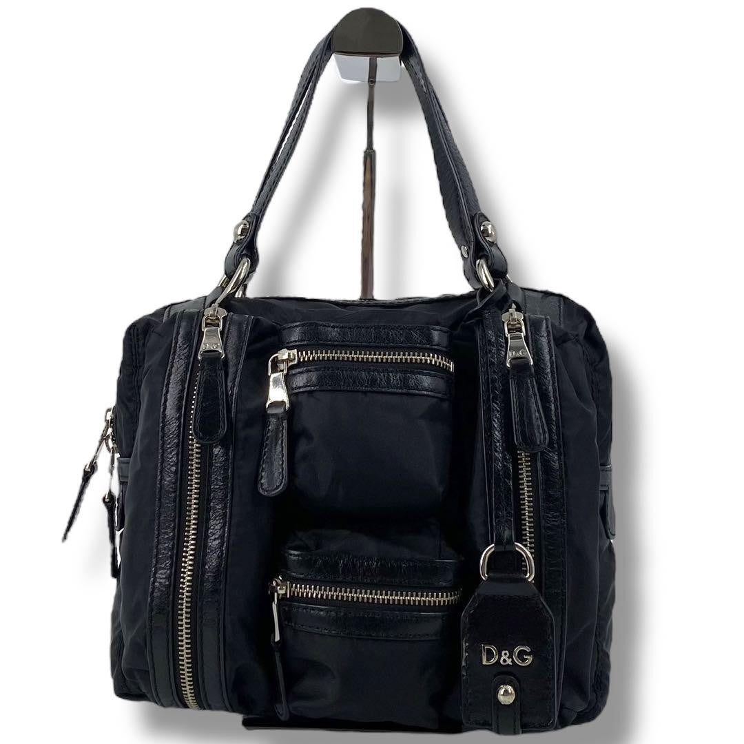 Dolce & Gabbana Hand Bag Tote Purse Nylon Leather Black Authentic