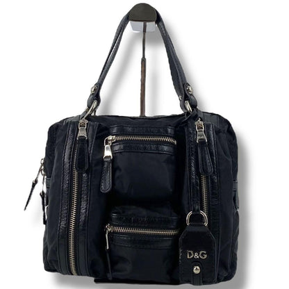 Dolce & Gabbana Hand Bag Tote Purse Nylon Leather Black Authentic