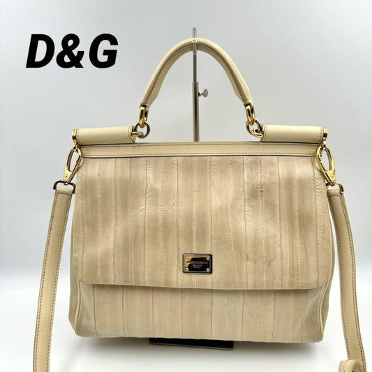 Dolce & Gabbana Hand Shoulder Bag Tote Purse 2way Leopard Leather Beige Auth
