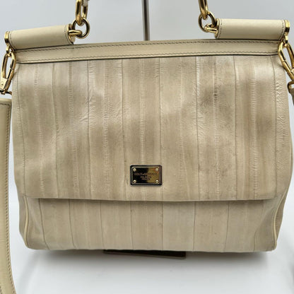 Dolce & Gabbana Hand Shoulder Bag Tote Purse 2way Leopard Leather Beige Auth