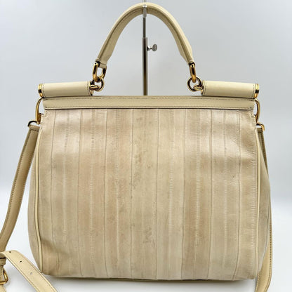 Dolce & Gabbana Hand Shoulder Bag Tote Purse 2way Leopard Leather Beige Auth