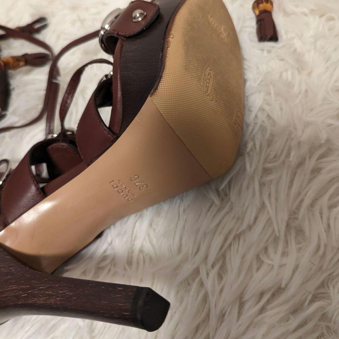 GUCCI Sandals Shoes EU 37.0 US 7.0 Leather Brown Authentic