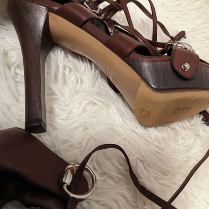 GUCCI Sandals Shoes EU 37.0 US 7.0 Leather Brown Authentic