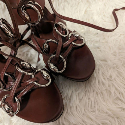 GUCCI Sandals Shoes EU 37.0 US 7.0 Leather Brown Authentic