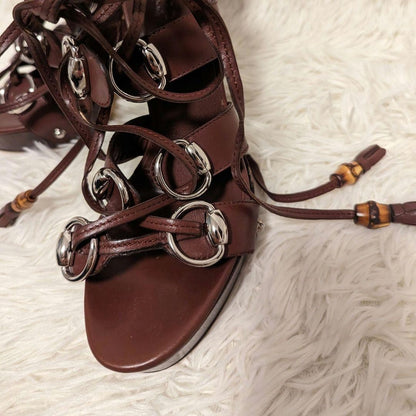 GUCCI Sandals Shoes EU 37.0 US 7.0 Leather Brown Authentic