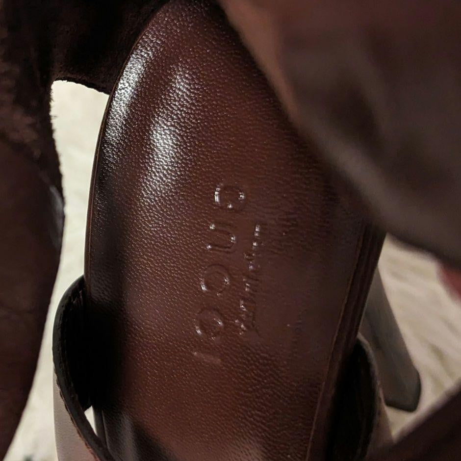 GUCCI Sandals Shoes EU 37.0 US 7.0 Leather Brown Authentic