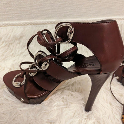 GUCCI Sandals Shoes EU 37.0 US 7.0 Leather Brown Authentic